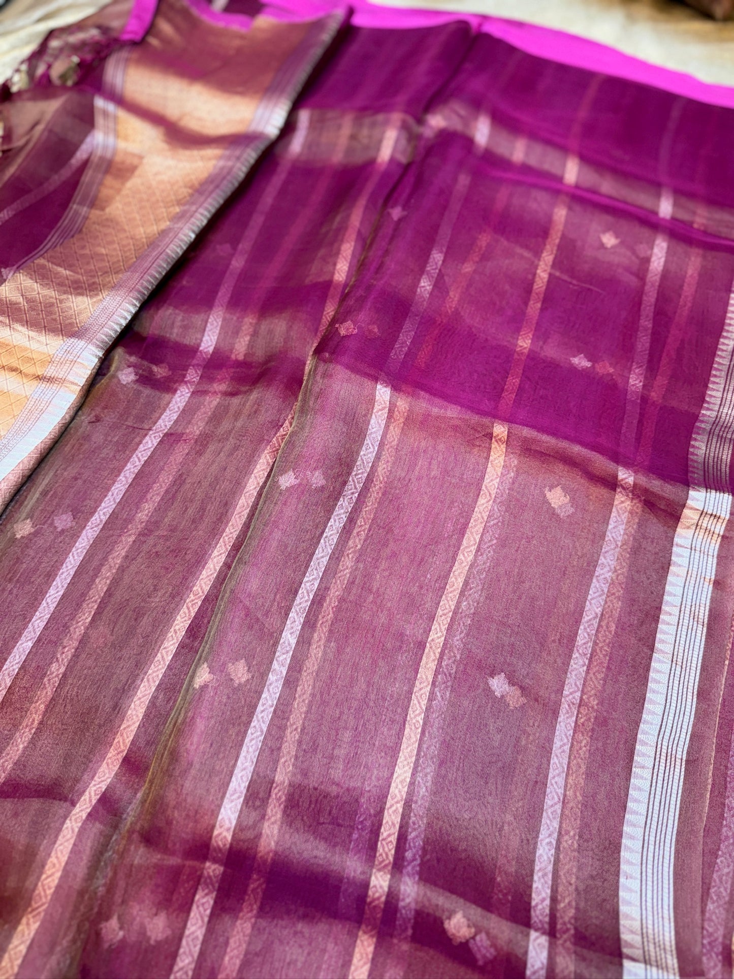 Pure Tissue Silk Saree with stripes |Purple