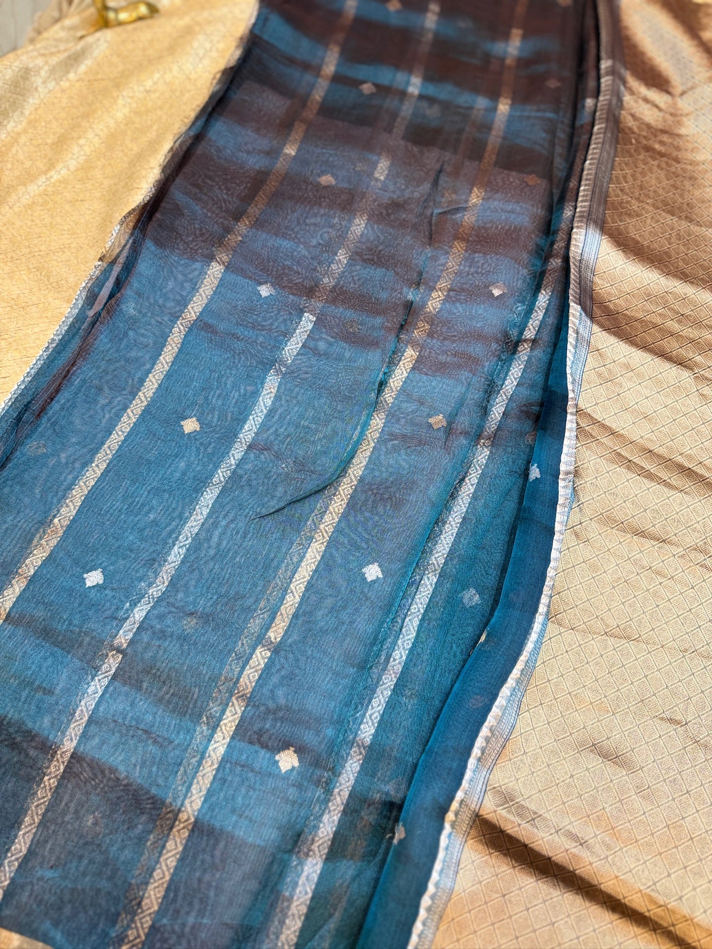 Pure Tissue Silk Saree with stripes | Blue