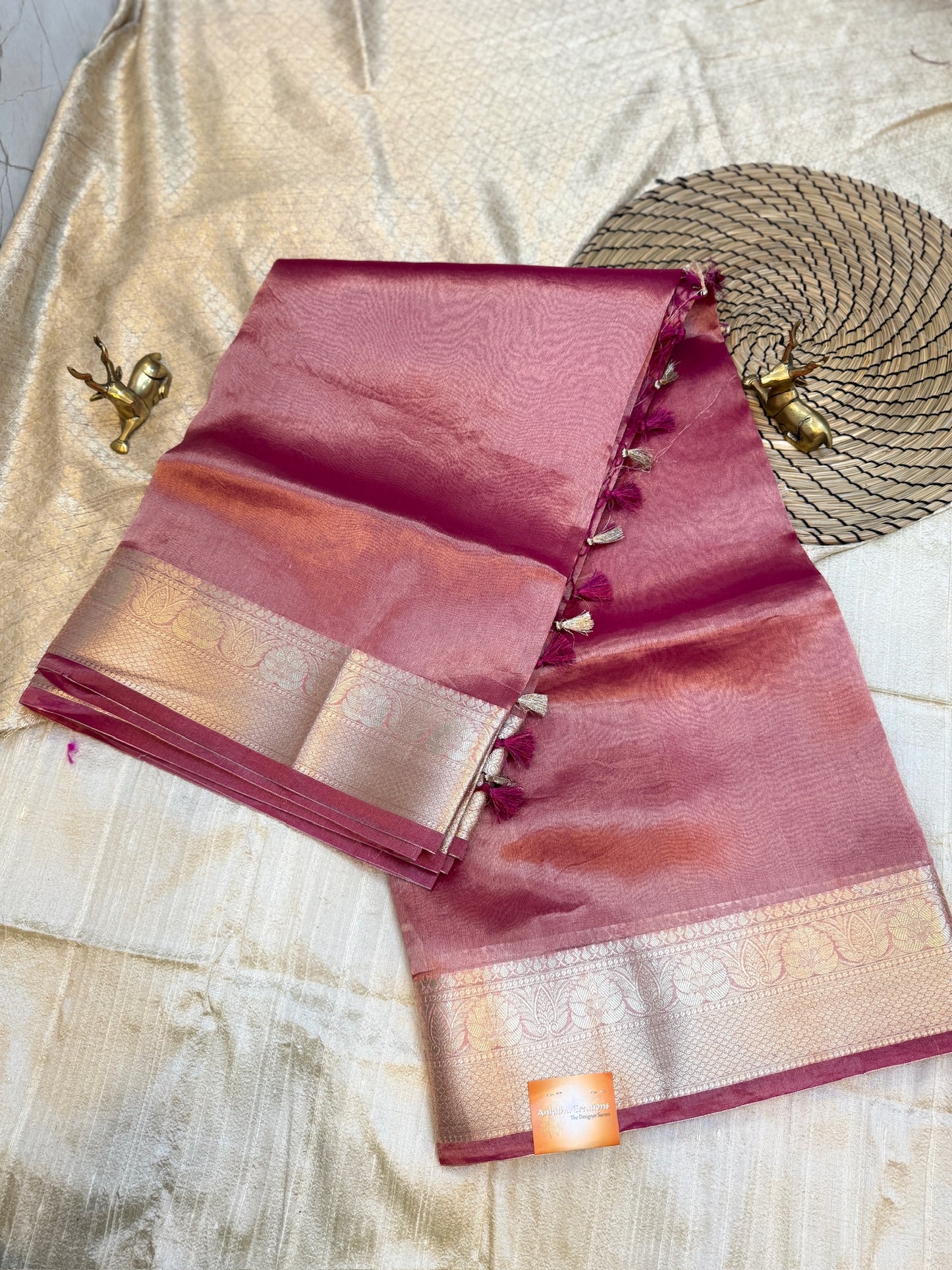 Pure Tissue silk saree plain | Pink
