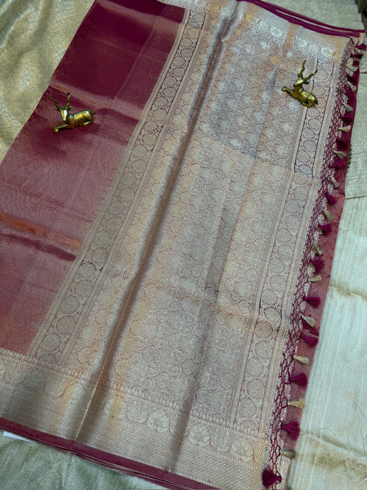 Pure Tissue silk saree plain | Pink