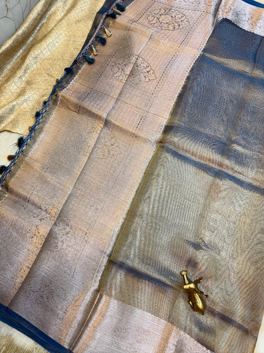 Pure Tissue Silk Saree plain | Blue