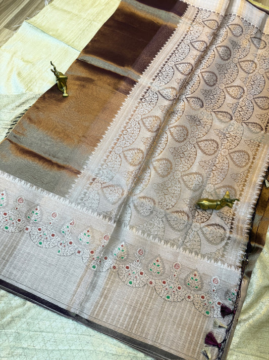 Pure Tissue Silk Saree plain | Brown