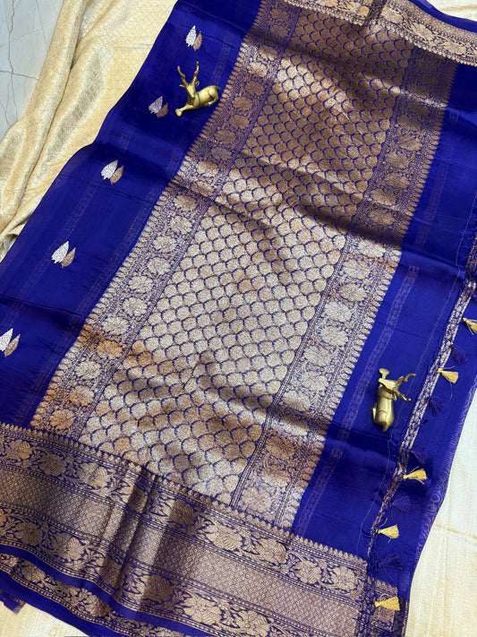 Pure Kora Silk Saree Banarasi with butta | Royal Blue