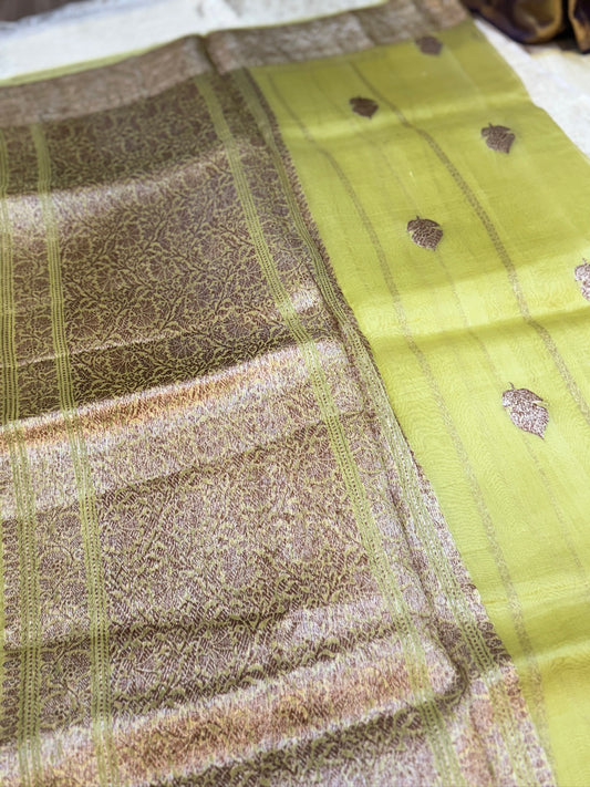 Pure Kora Silk Saree Banarasi with Butta | Pista green
