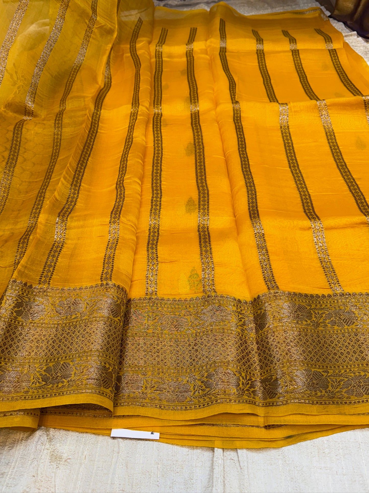 Pure Kora Silk Saree Banarasi with Butta | Mango colour