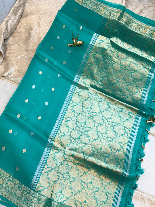 Pure Kora Silk Saree Banarasi with Butta | Green