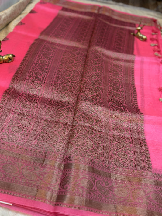 Pure Kora Silk Saree Banarasi with Butta | Hot Pink