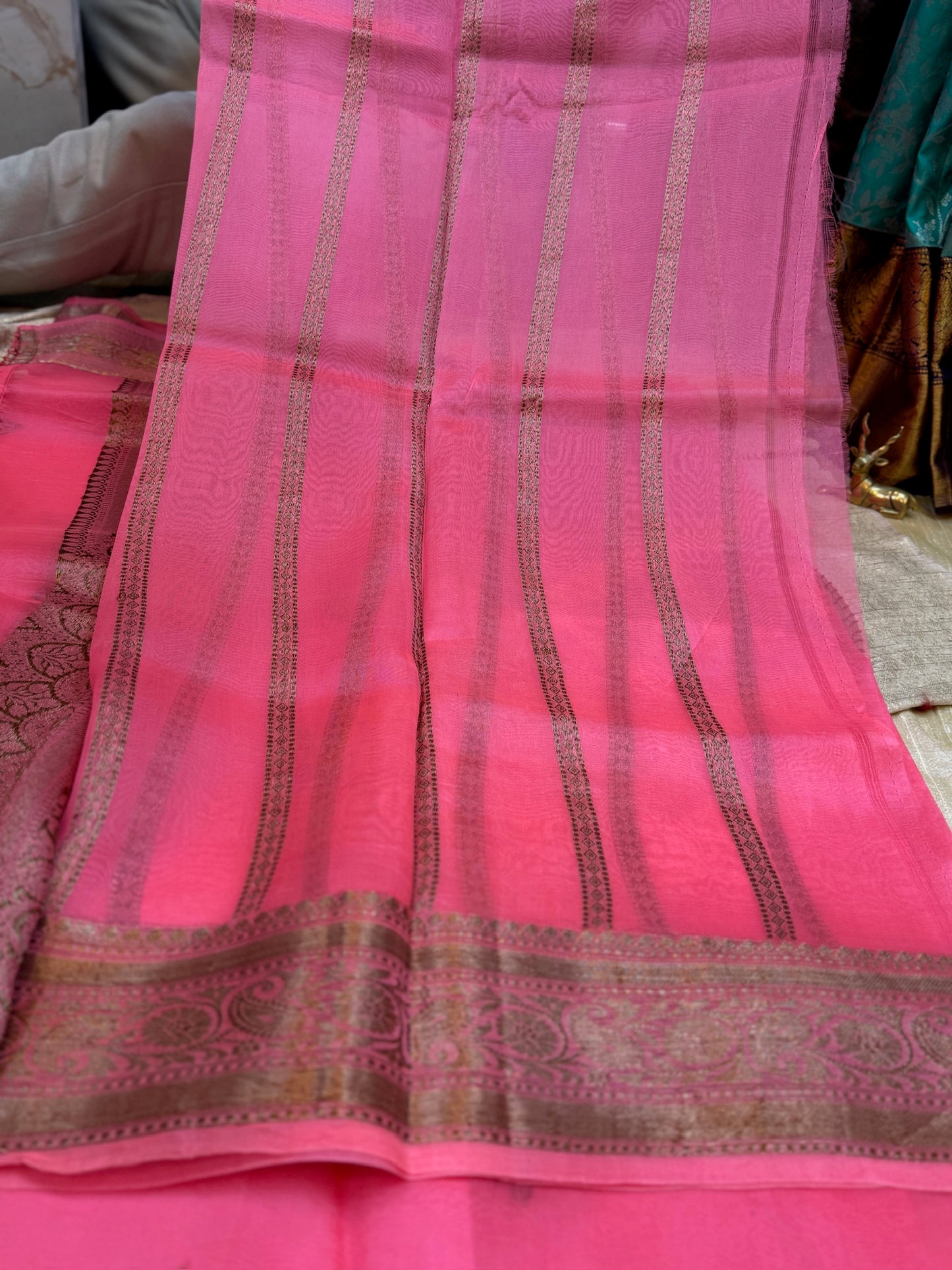 Pure Kora Silk Saree Banarasi with Butta | Hot Pink