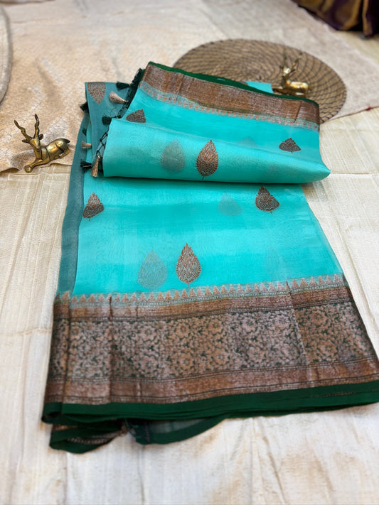 Pure Kora Silk Saree Banarasi With Butta | Blue