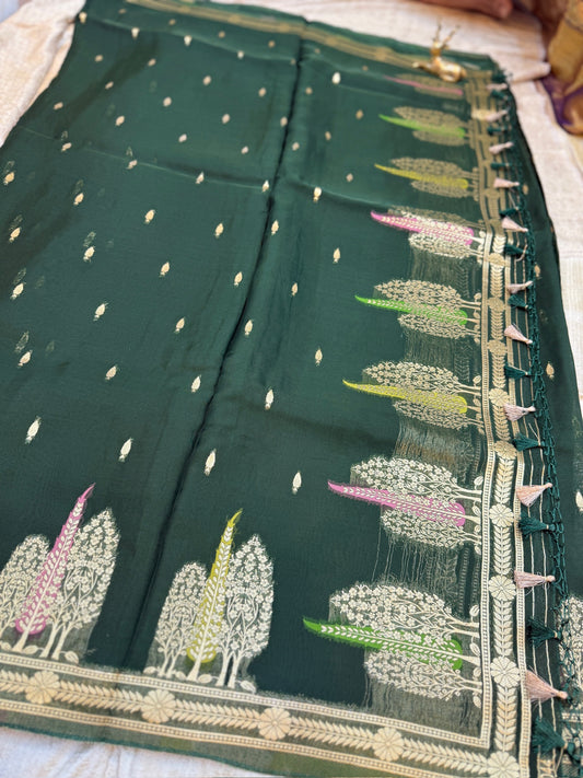 Kora Silk Saree Banarasi with Tree Butta | Green