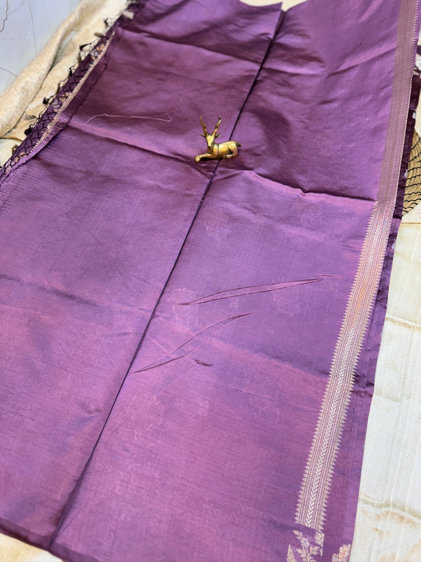 Banarasi Pure Raw Mango Katwar Silk Saree with floral butta | Purple