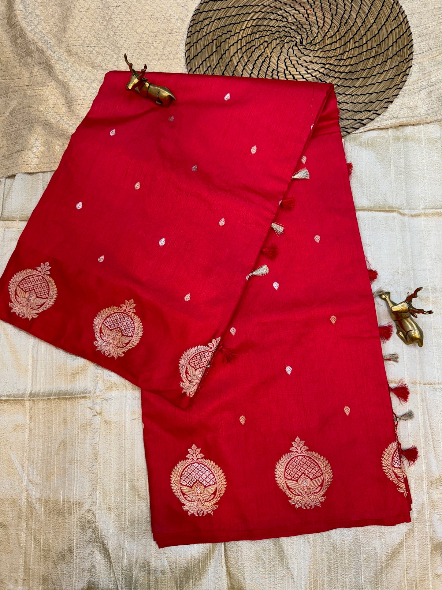 Raw Mango Banarasi Silk Saree with small butta | Red