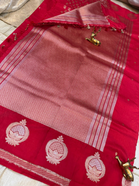 Raw Mango Banarasi Silk Saree with small butta | Red