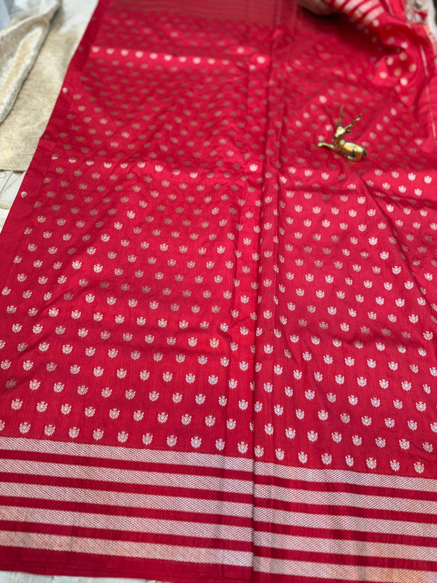 Raw Mango Banarasi Silk Saree with small butta | Red