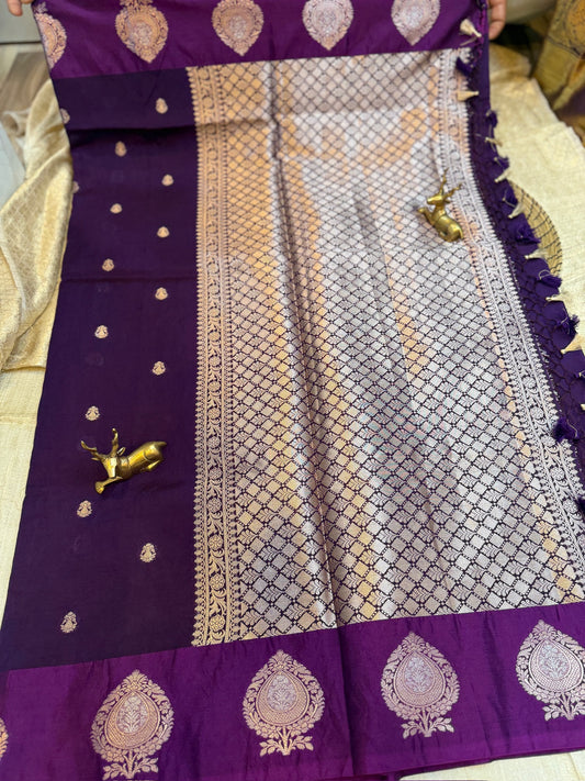 Raw Mango Banarasi Silk Saree with small Butta | Purple