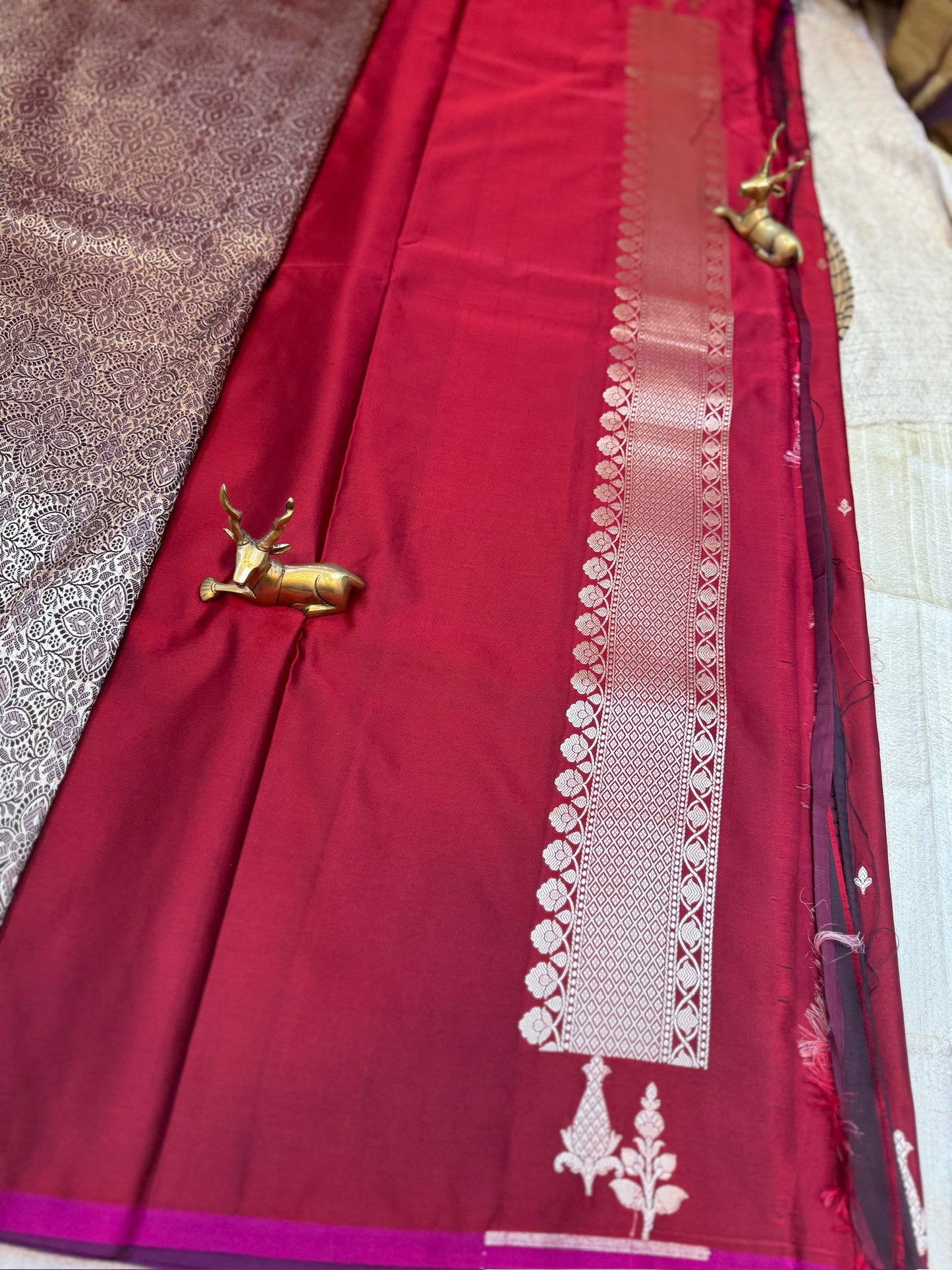 Banarasi Satin Mushru Silk Saree small butta | Red