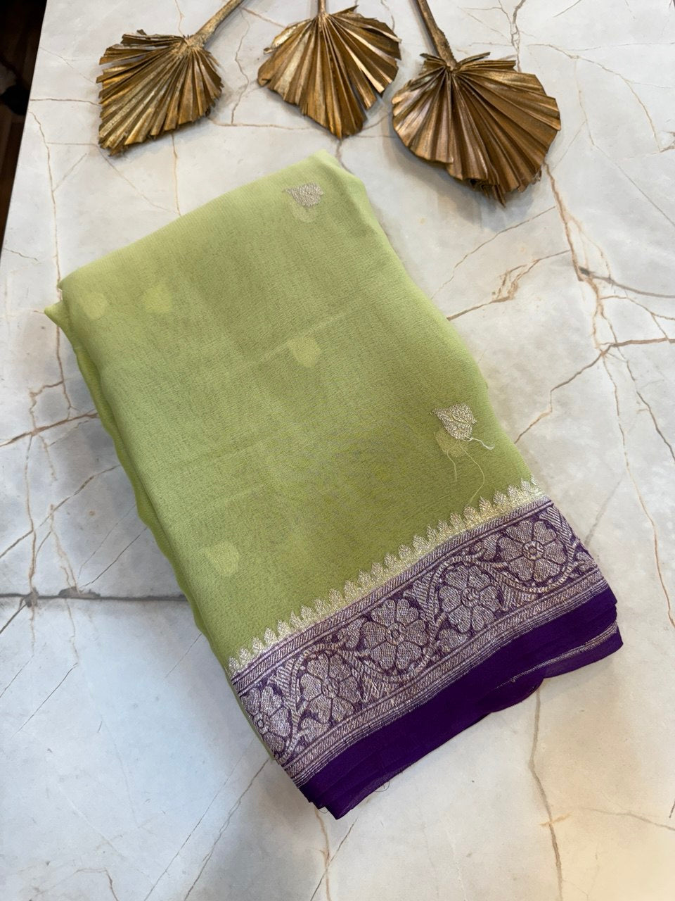 Pure CHIFFON saree with small butta - Pastel green