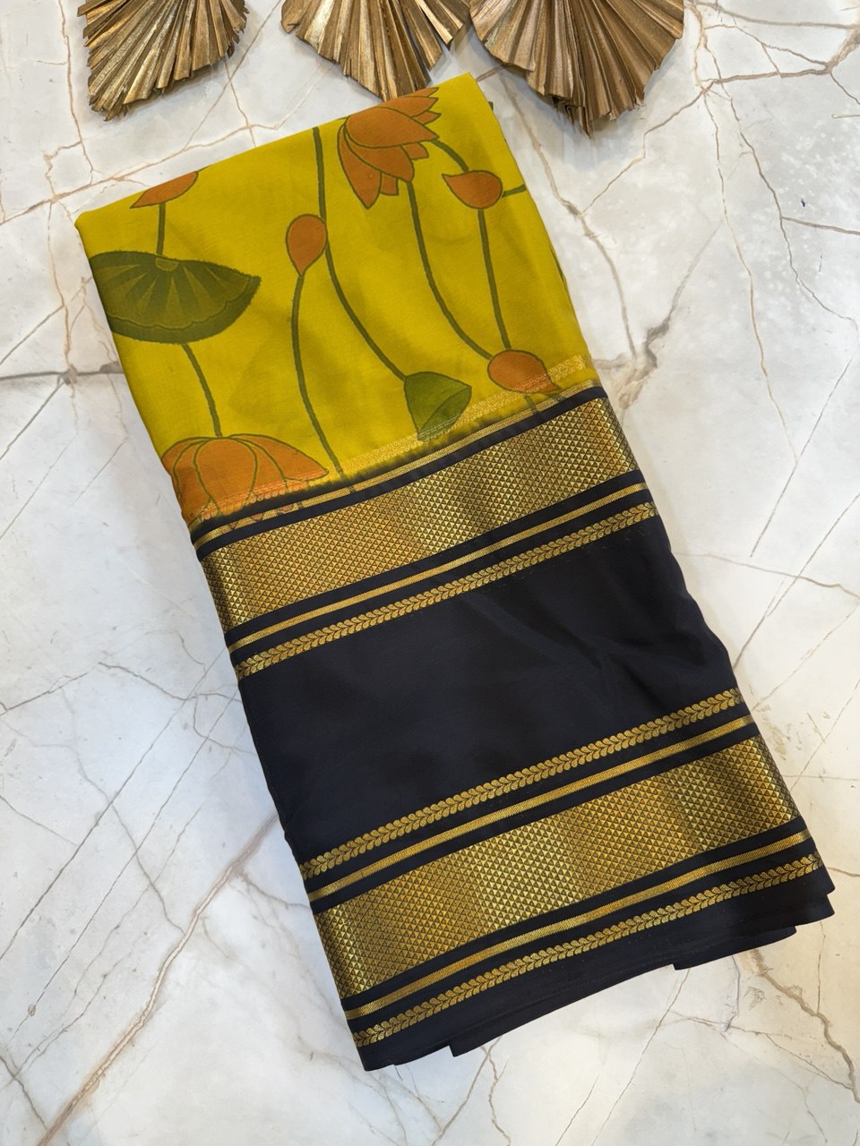 Semi Mysore Crepe Saree- Lotus Yellow Bentex