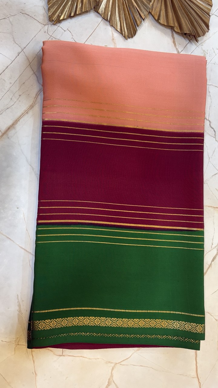 Pure CREPE Silk Saree- 3 color Bentex