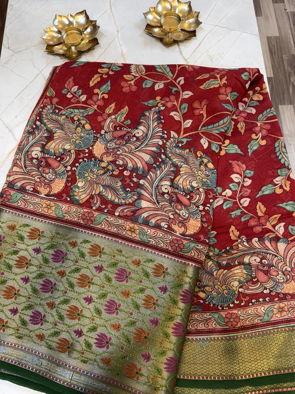 KALAMKARI crepe saree- Red