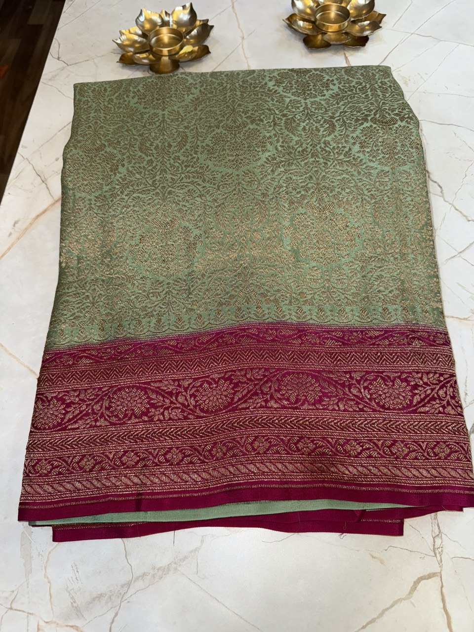 Banarasi brocade saree- Pastel green