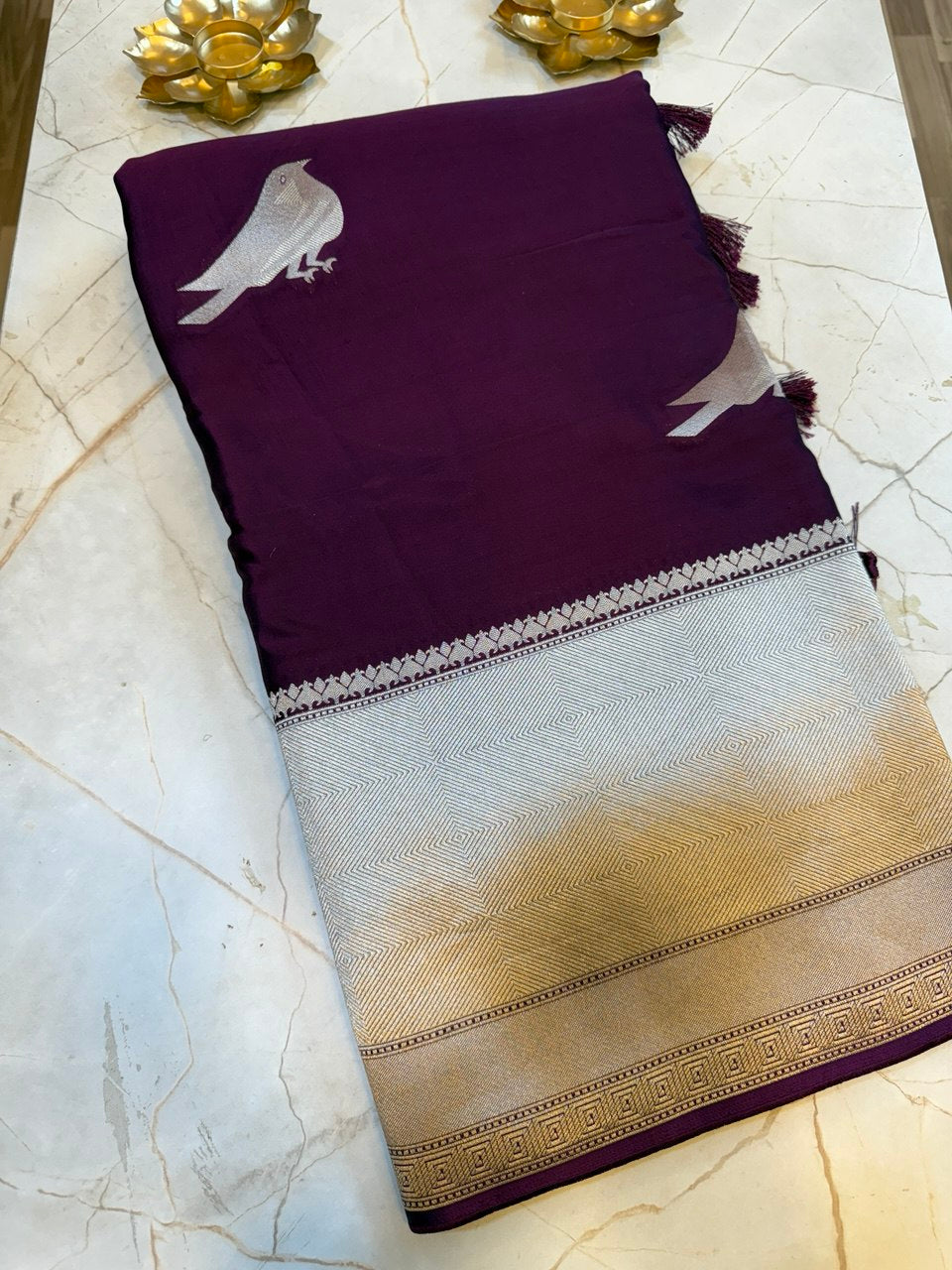SATIN SILK Saree Parrow - Purple