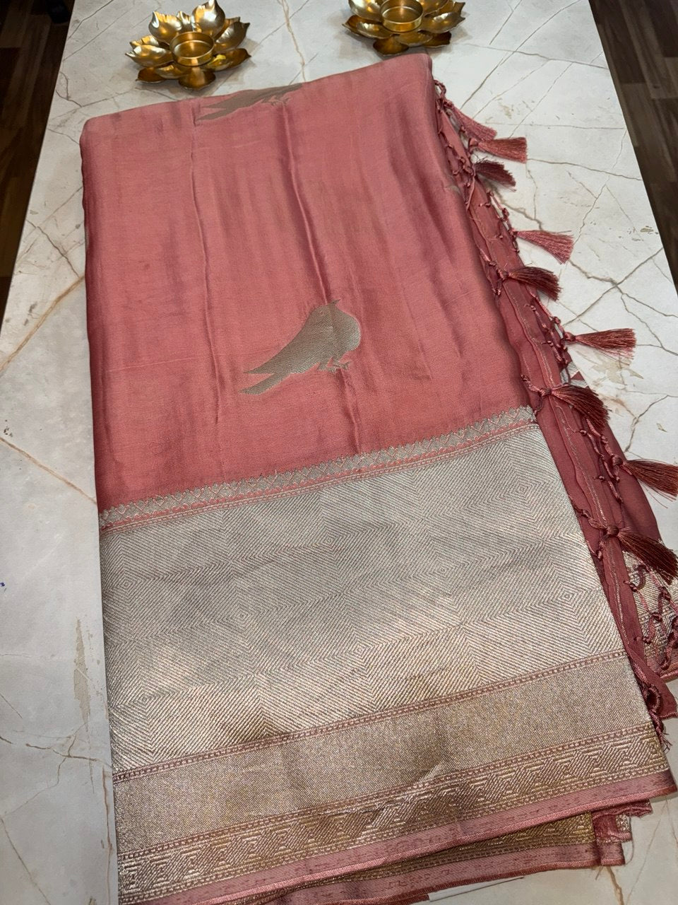 SATIN SILK saree Sparrow- Pink