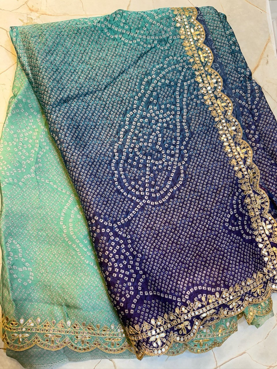 Organza Satin Silk Saree- Gota patti scallop border