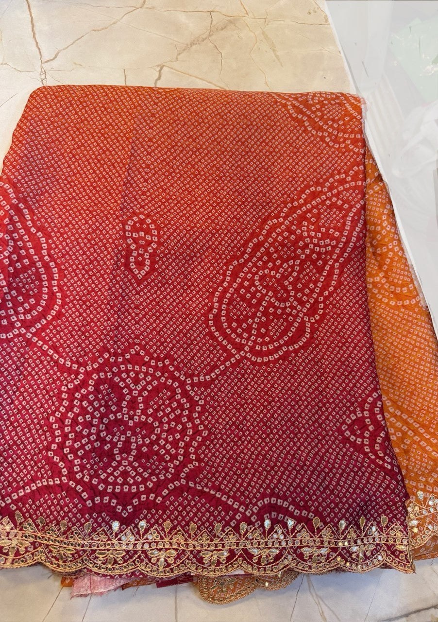Organza Satin Silk Saree- Gota patti scallop border