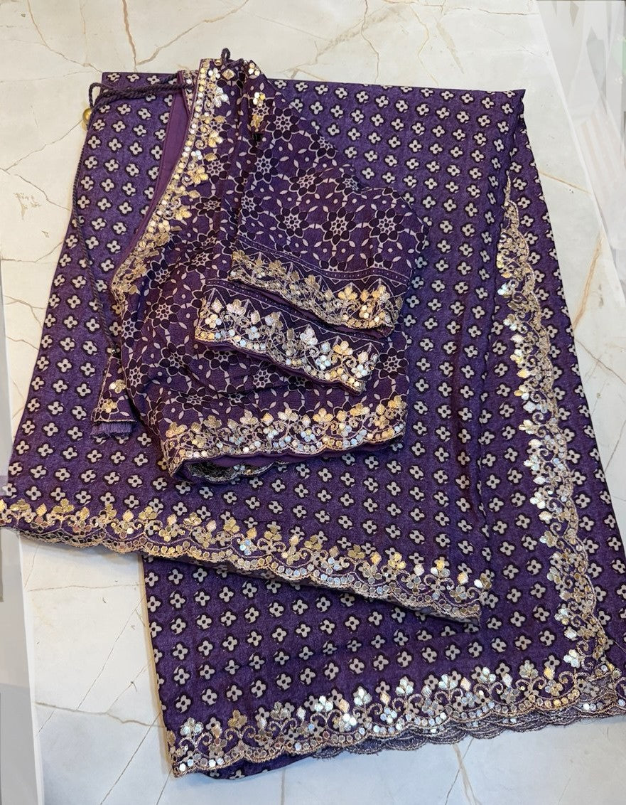 Muslin Silk Saree WITH BLOUSE- gota patti