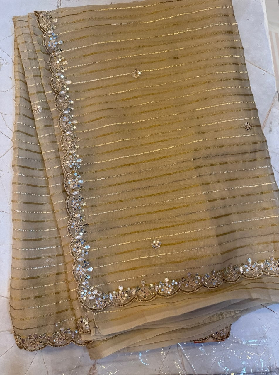 Organza Silk Saree- Gota patti scallop border