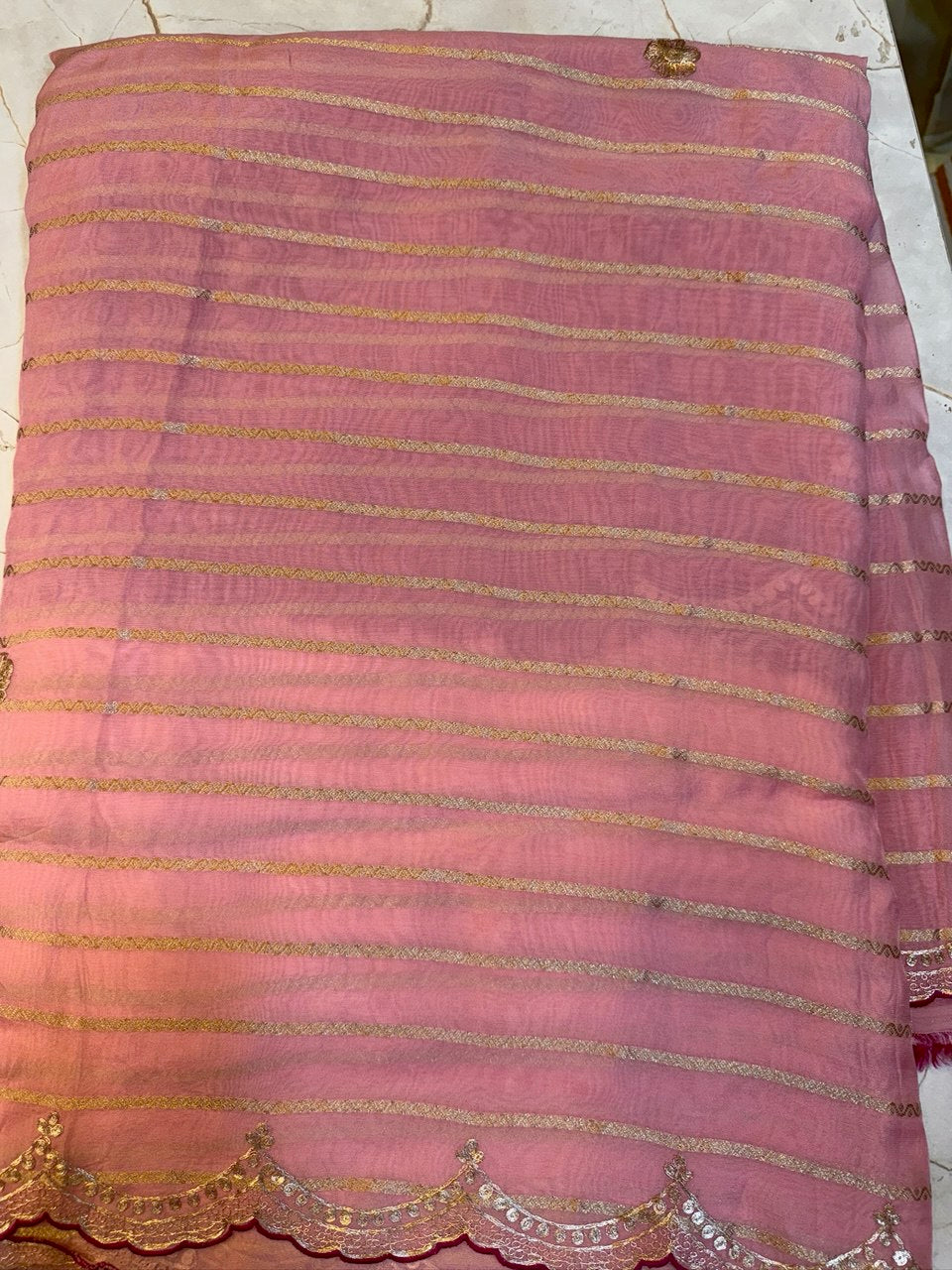 Organza Silk Saree - with scallop border