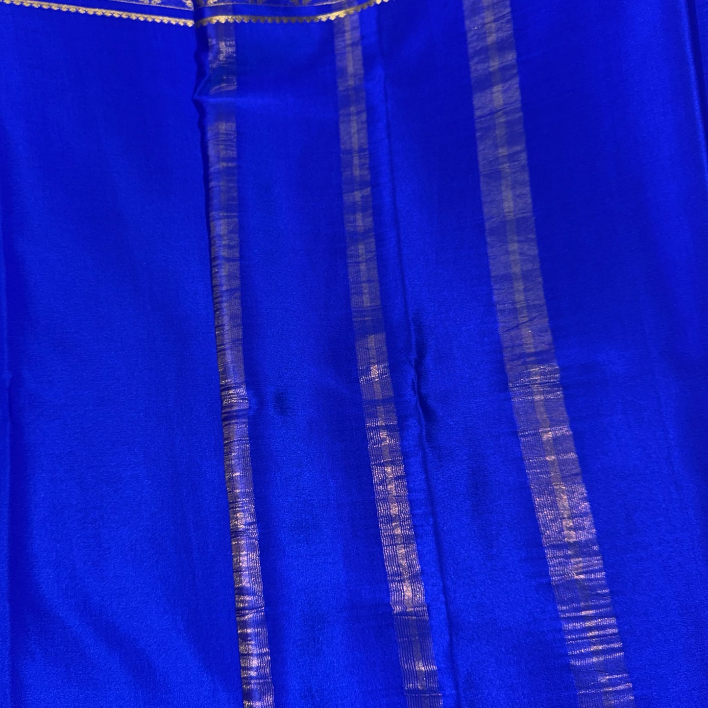 Pure Crepe Mysore Silk Saree| Gandaberunda Butta | Royal Blue