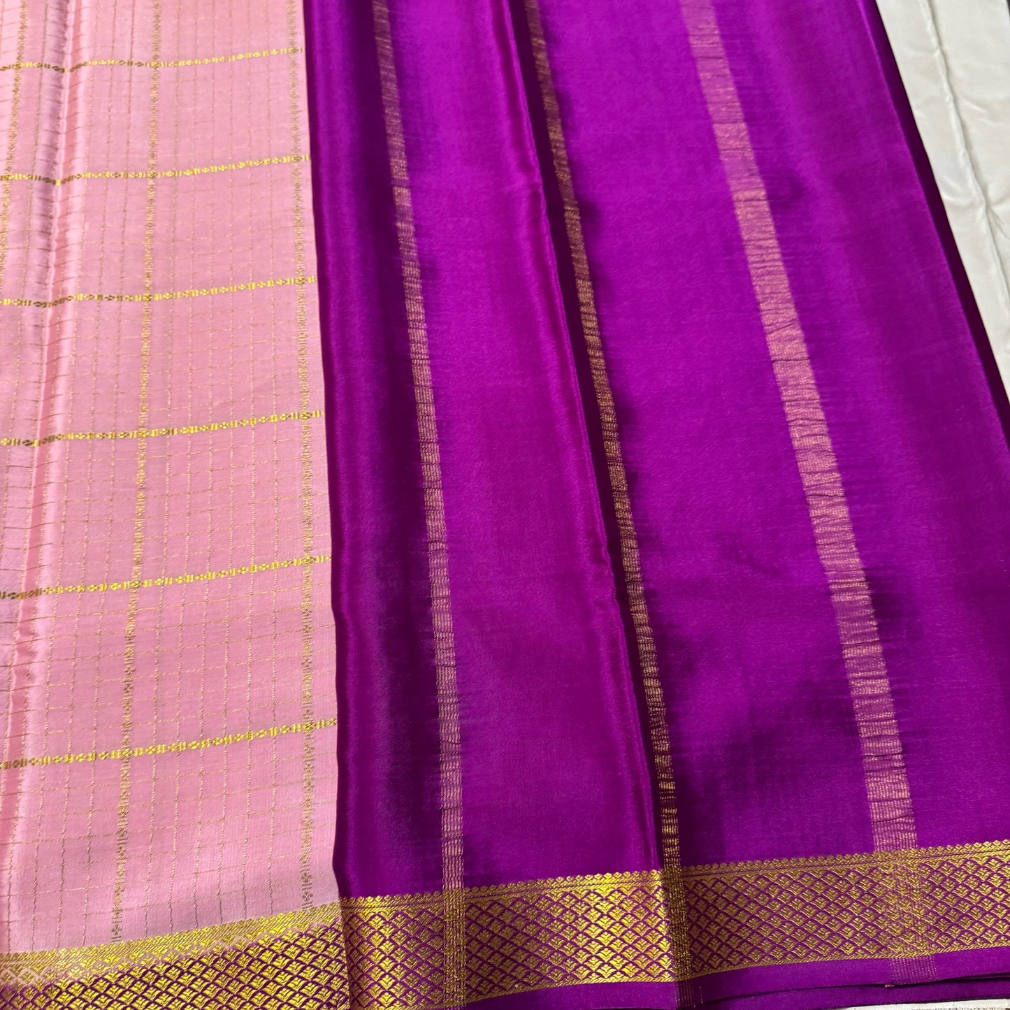 Pure Crepe Mysore Silk Saree| Checks Design | Baby Pink