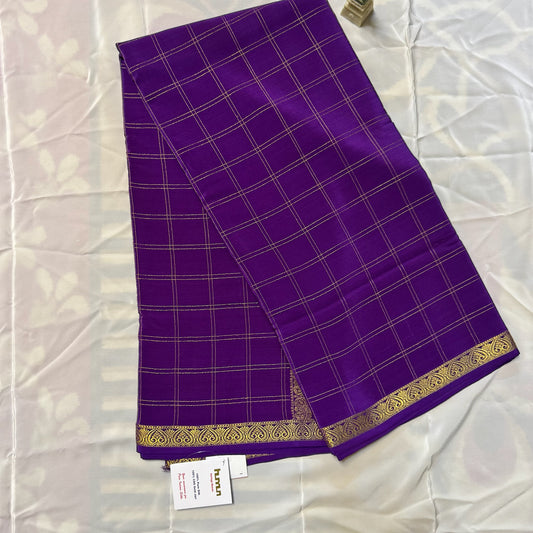 Pure Crepe 120 GSM  Mysore Silk Saree | Checks Design | Purple