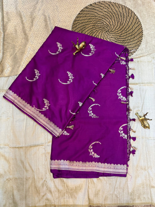 Banarasi Satin Mushru Silk Saree | Purple