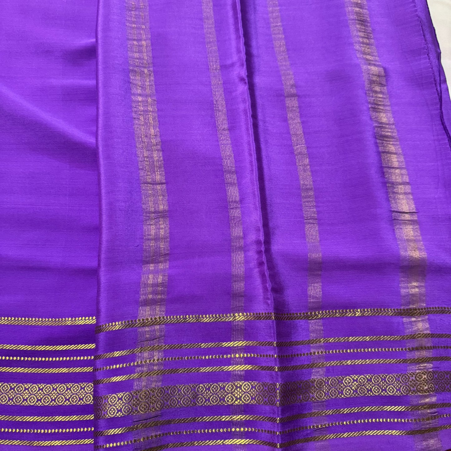 Pure Crepe 120 GSM (CSG) Mysore Silk Saree | 100% Pure Zari border | Lavender