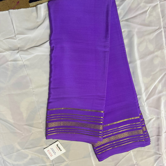 Pure Crepe 120 GSM (CSG) Mysore Silk Saree | 100% Pure Zari border | Lavender
