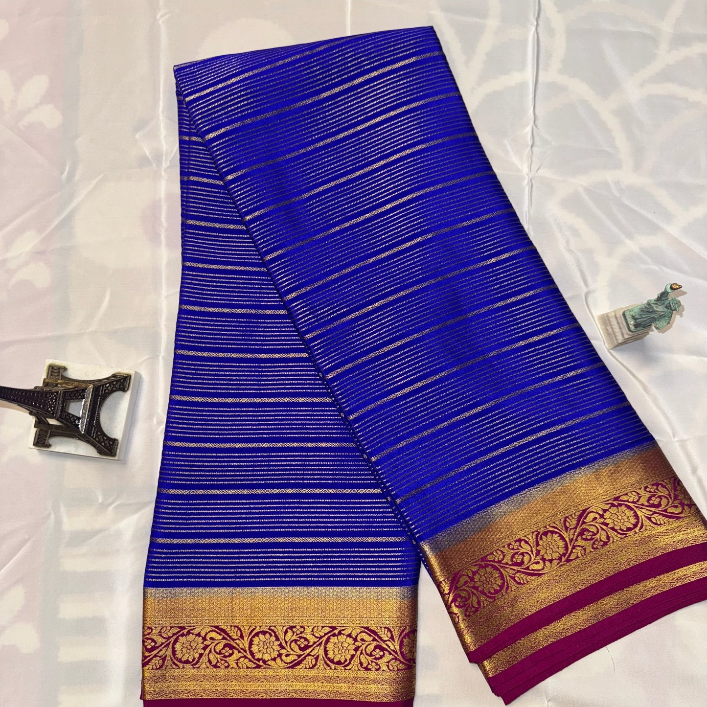 Pure Crepe Mysore Silk Saree|  Horizontal Butta | Royal Blue