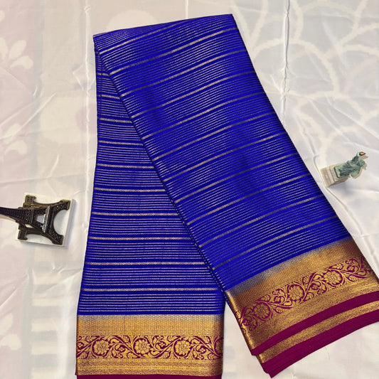 Pure Crepe Mysore Silk Saree|  Horizontal Butta | Royal Blue