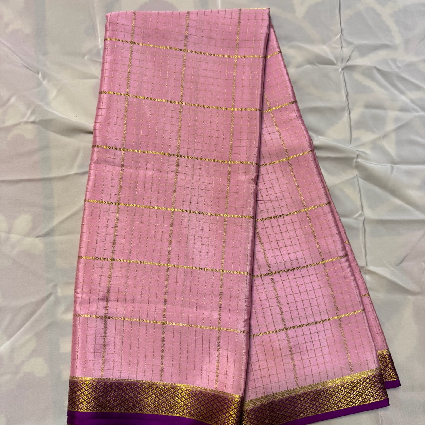 Pure Crepe Mysore Silk Saree| Checks Design | Baby Pink