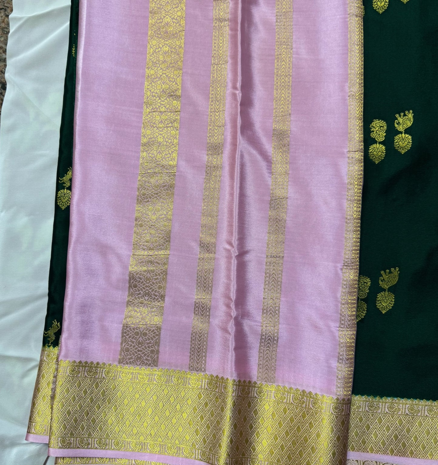 Pure Crepe Mysore Silk Saree| Elephant, Peacock, Horse butta | Green