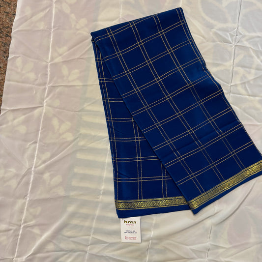 Pure Crepe 120 GSM  Mysore Silk Saree | Checks Design | Navy Blue