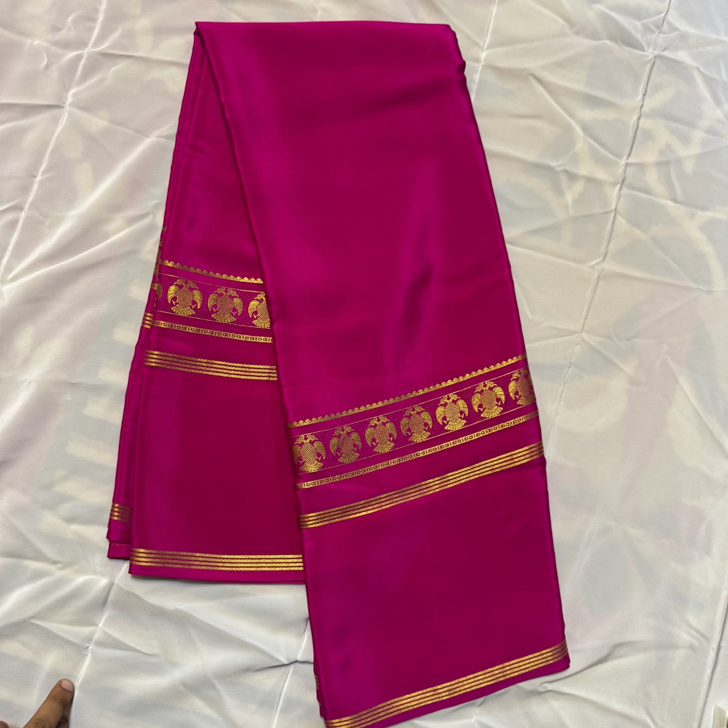 Pure Crepe Mysore Silk Saree | Gandaberunda border | Pink