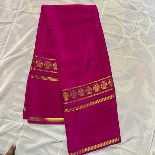 Pure Crepe Mysore Silk Saree | Gandaberunda border | Pink