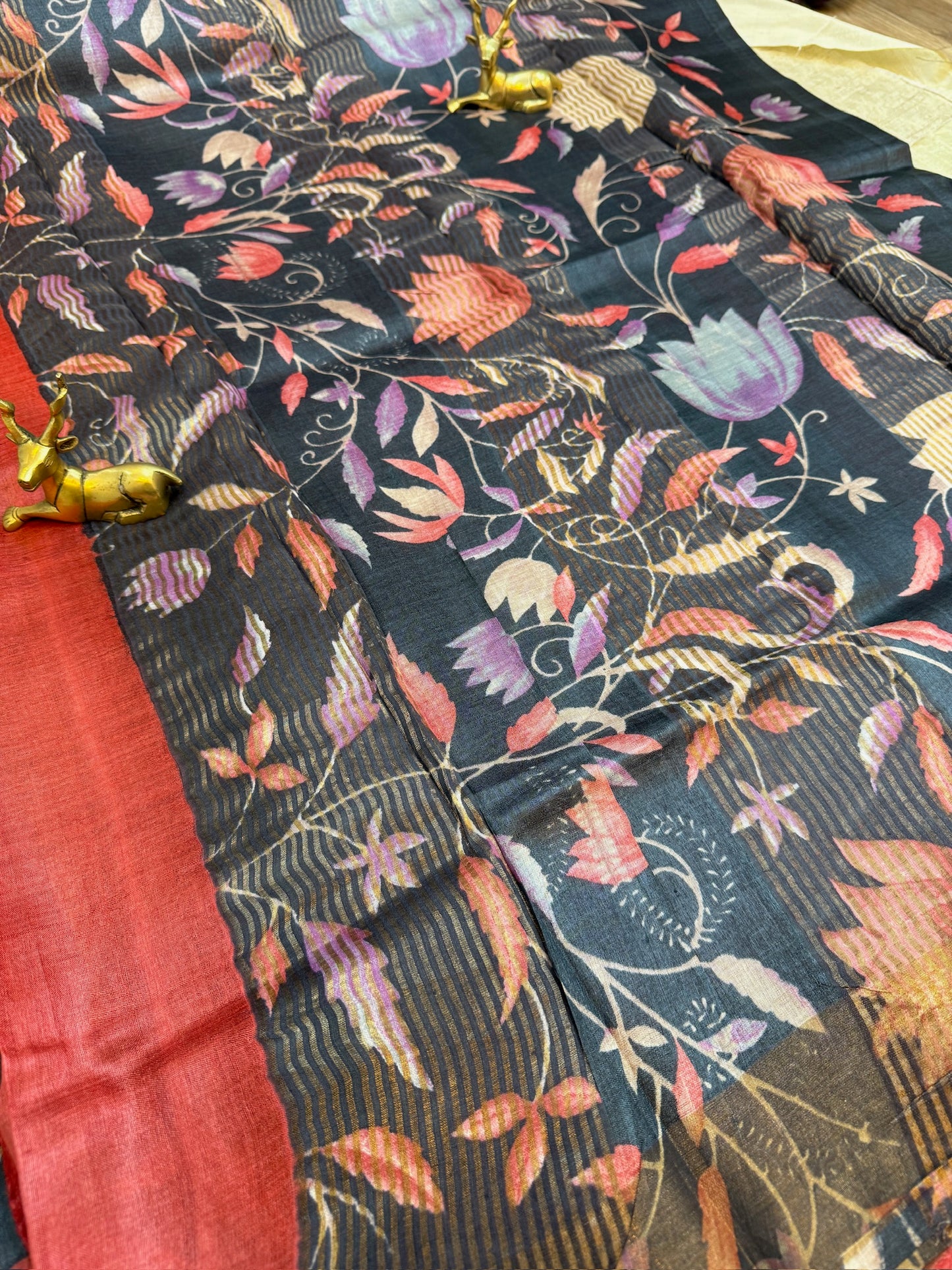 Tussar Silk Saree with Floral design | Blue