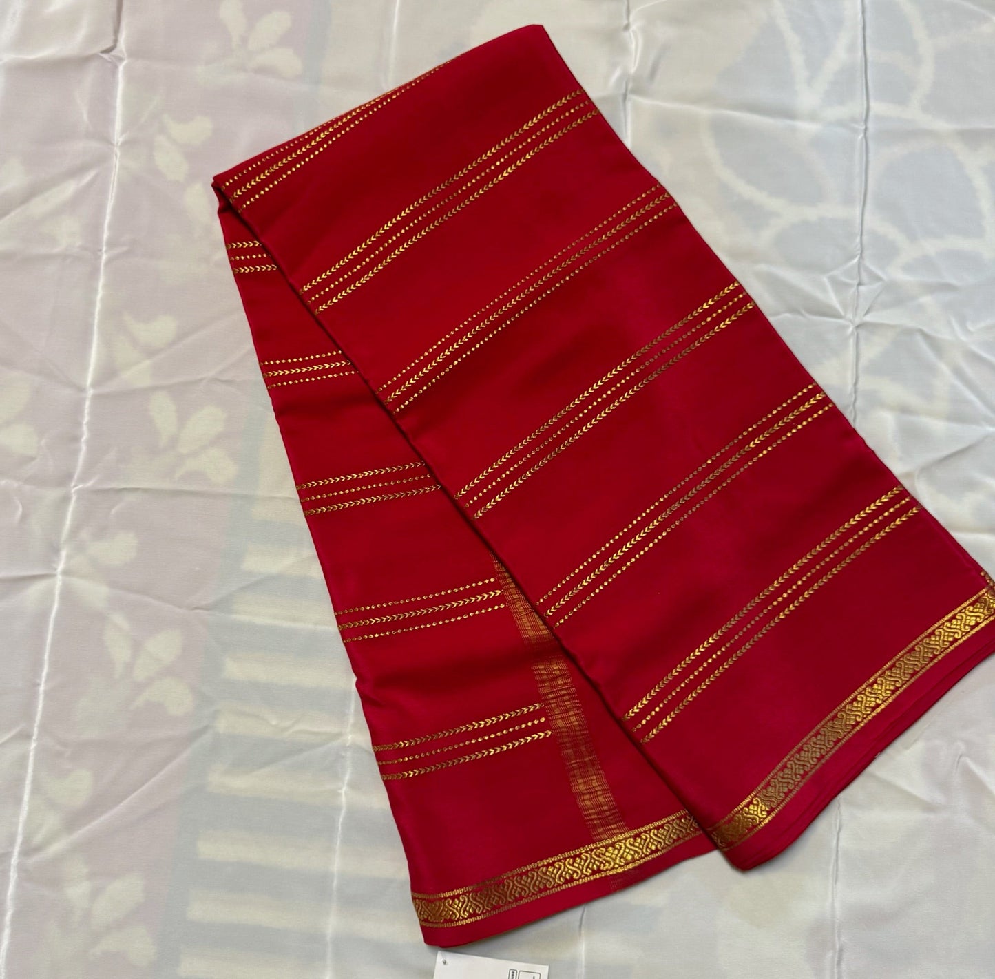 Pure Crepe 120 GSM  Mysore Silk Saree | Horizontal Stripe butta| Red