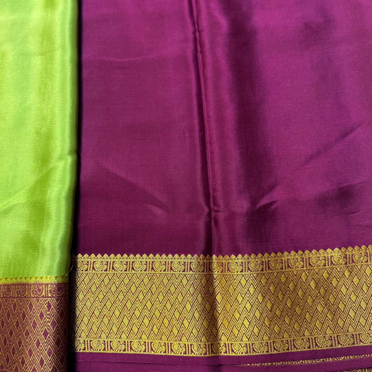 Pure Crepe Mysore Silk Saree | Peacock, elephant, horse Butta | Mehendi Green