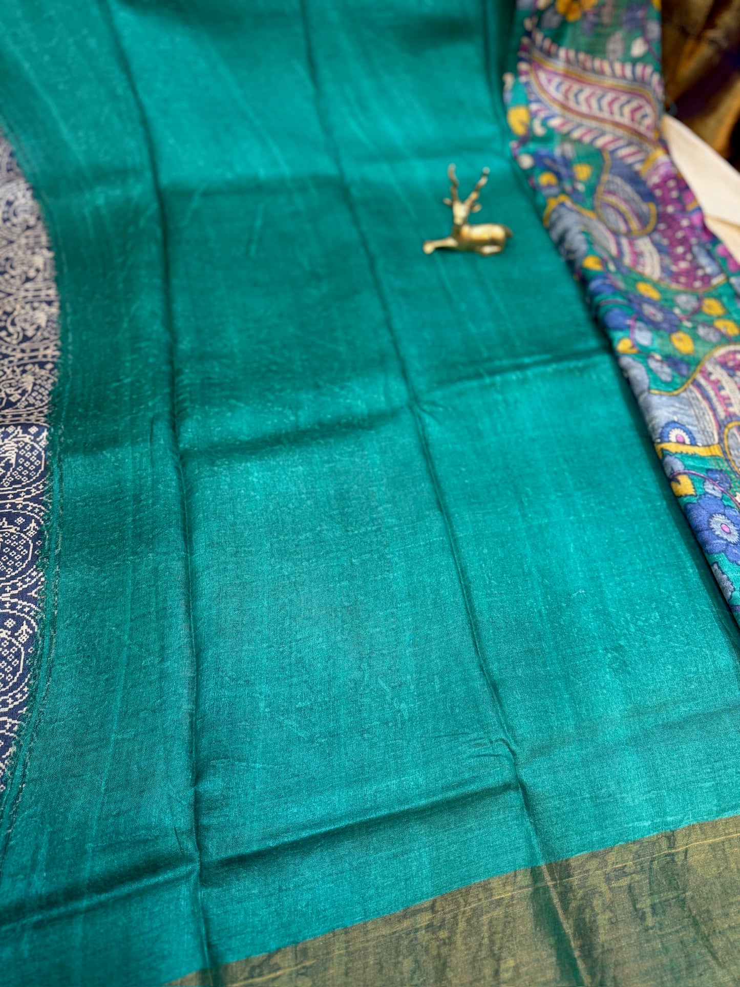 Tussar Silk Saree with green border | Blue