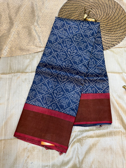 Tussar Silk Saree with Red border | Blue